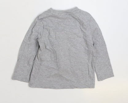 F&F Baby Grey Cotton Basic T-Shirt Size 12-18 Months Round Neck Pullover - Christmas Dinosaur