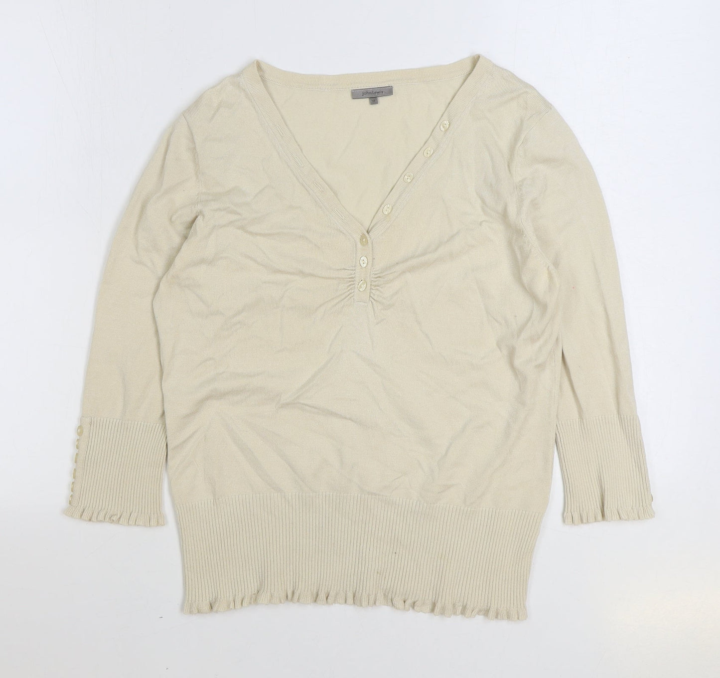 John Lewis Womens Beige V-Neck Viscose Cardigan Jumper Size 14
