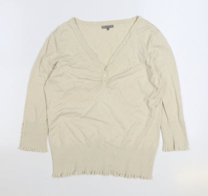 John Lewis Womens Beige V-Neck Viscose Cardigan Jumper Size 14