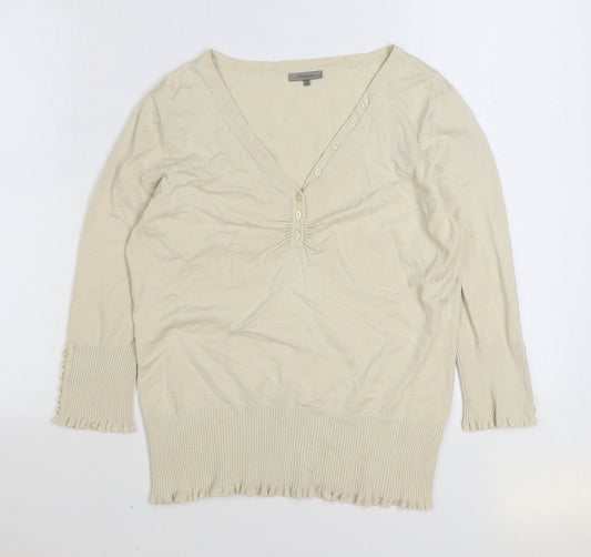 John Lewis Womens Beige V-Neck Viscose Cardigan Jumper Size 14