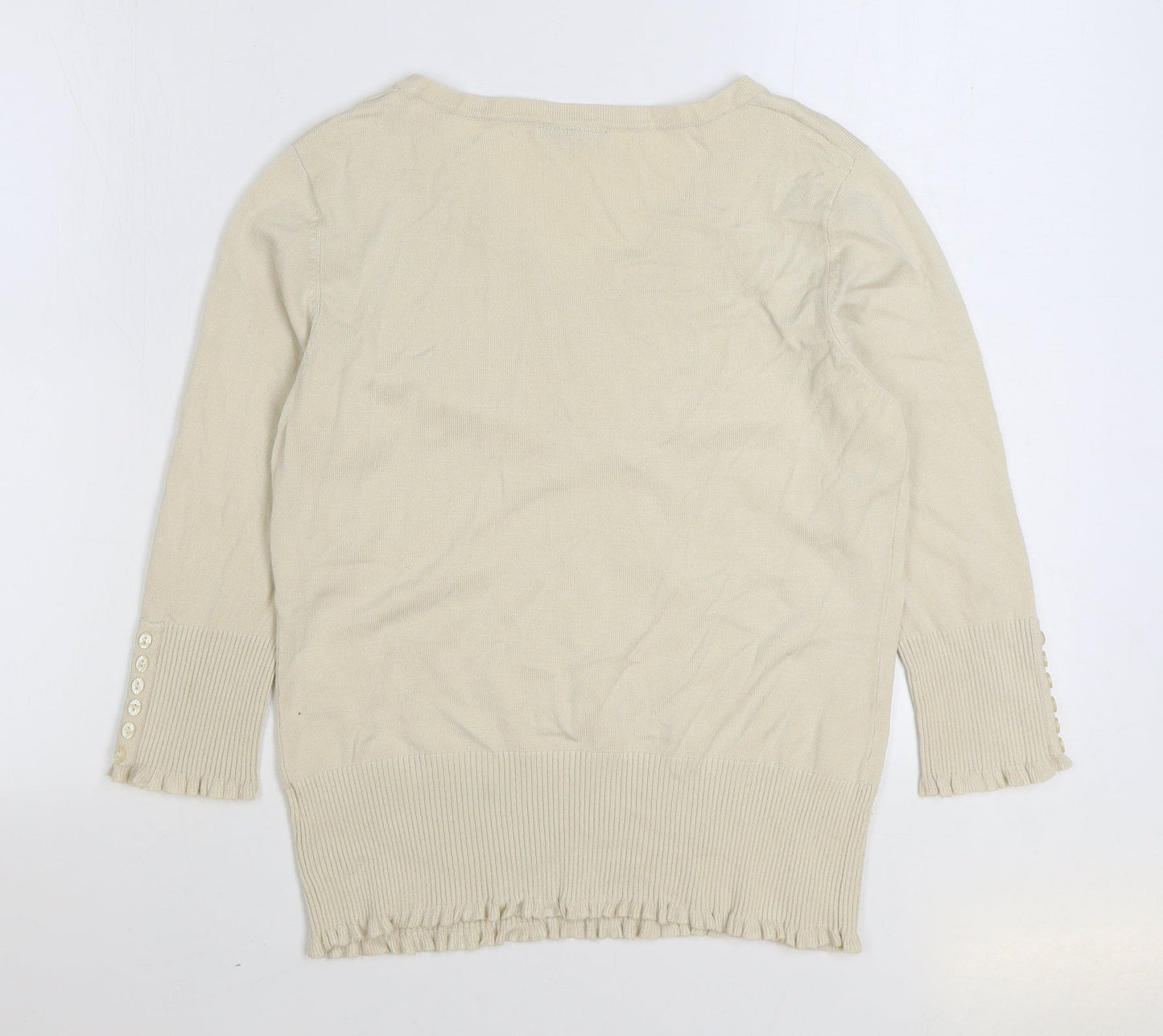 John Lewis Womens Beige V-Neck Viscose Cardigan Jumper Size 14