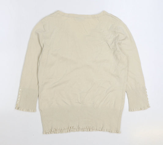 John Lewis Womens Beige V-Neck Viscose Cardigan Jumper Size 14