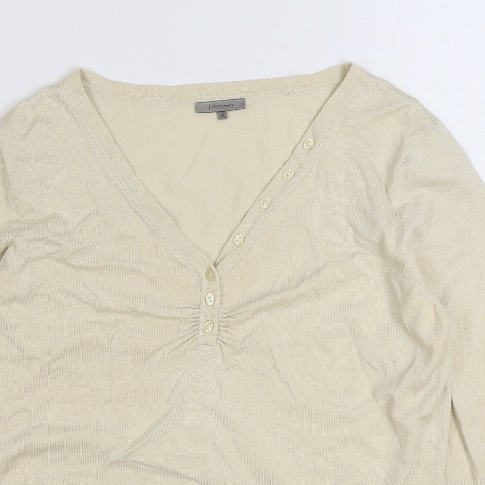 John Lewis Womens Beige V-Neck Viscose Cardigan Jumper Size 14