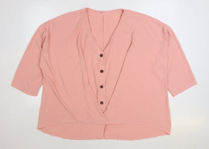 Preworn Womens Pink Polyester Basic Blouse Size 3XL V-Neck
