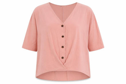 Preworn Womens Pink Polyester Basic Blouse Size 3XL V-Neck