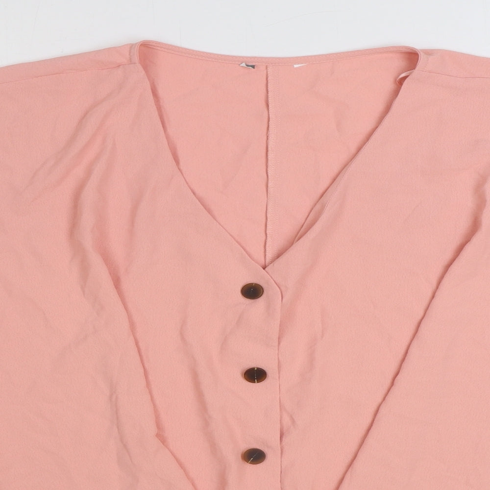 Preworn Womens Pink Polyester Basic Blouse Size 3XL V-Neck