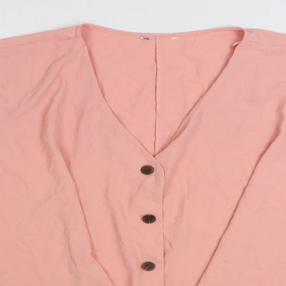 Preworn Womens Pink Polyester Basic Blouse Size 3XL V-Neck