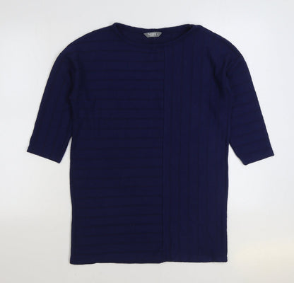 Nutmeg Womens Blue Boat Neck Polyester Pullover Jumper Size 8