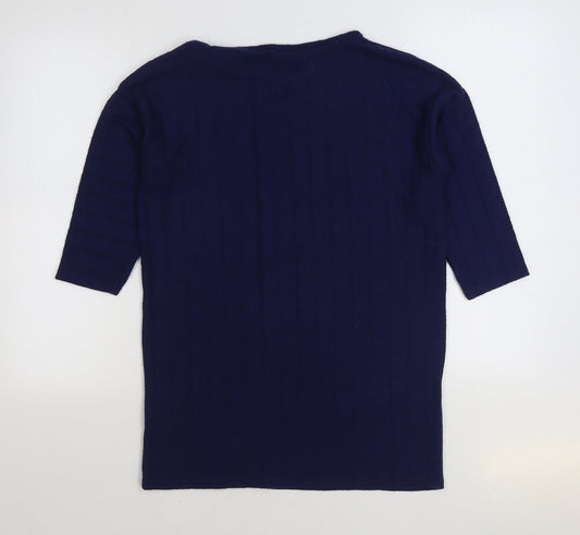 Nutmeg Womens Blue Boat Neck Polyester Pullover Jumper Size 8