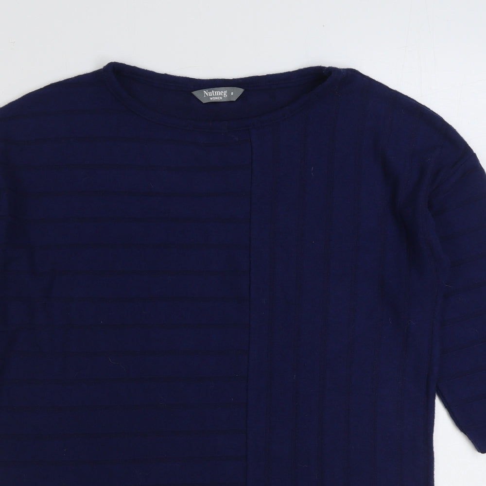 Nutmeg Womens Blue Boat Neck Polyester Pullover Jumper Size 8
