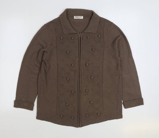 Womens UK Size M Bonmarché Brown Full Zip Jumper