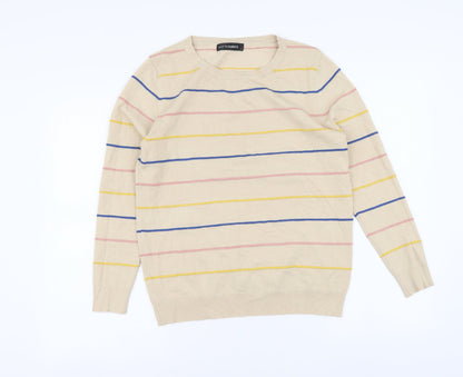 Just Elegance Womens Beige Round Neck Striped Viscose Pullover Jumper Size S