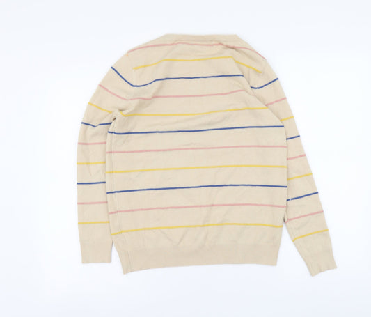 Just Elegance Womens Beige Round Neck Striped Viscose Pullover Jumper Size S