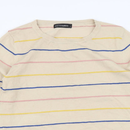 Just Elegance Womens Beige Round Neck Striped Viscose Pullover Jumper Size S
