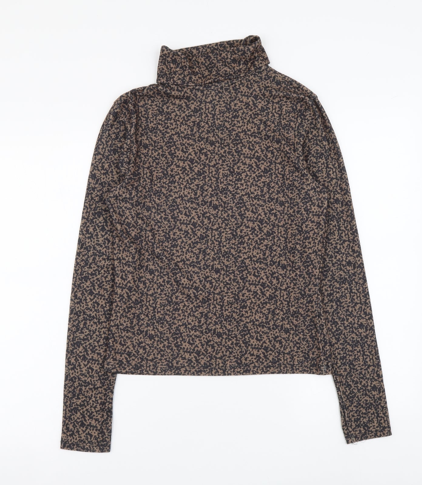 Primark Womens Brown Geometric Polyester Basic Blouse Size S Roll Neck