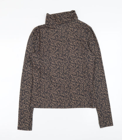 Primark Womens Brown Geometric Polyester Basic Blouse Size S Roll Neck