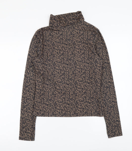 Primark Womens Brown Geometric Polyester Basic Blouse Size S Roll Neck