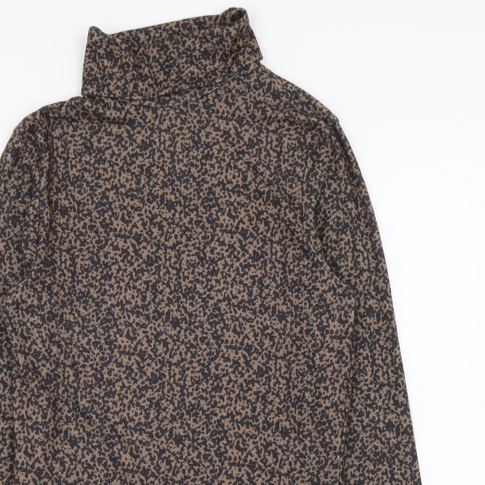 Primark Womens Brown Geometric Polyester Basic Blouse Size S Roll Neck