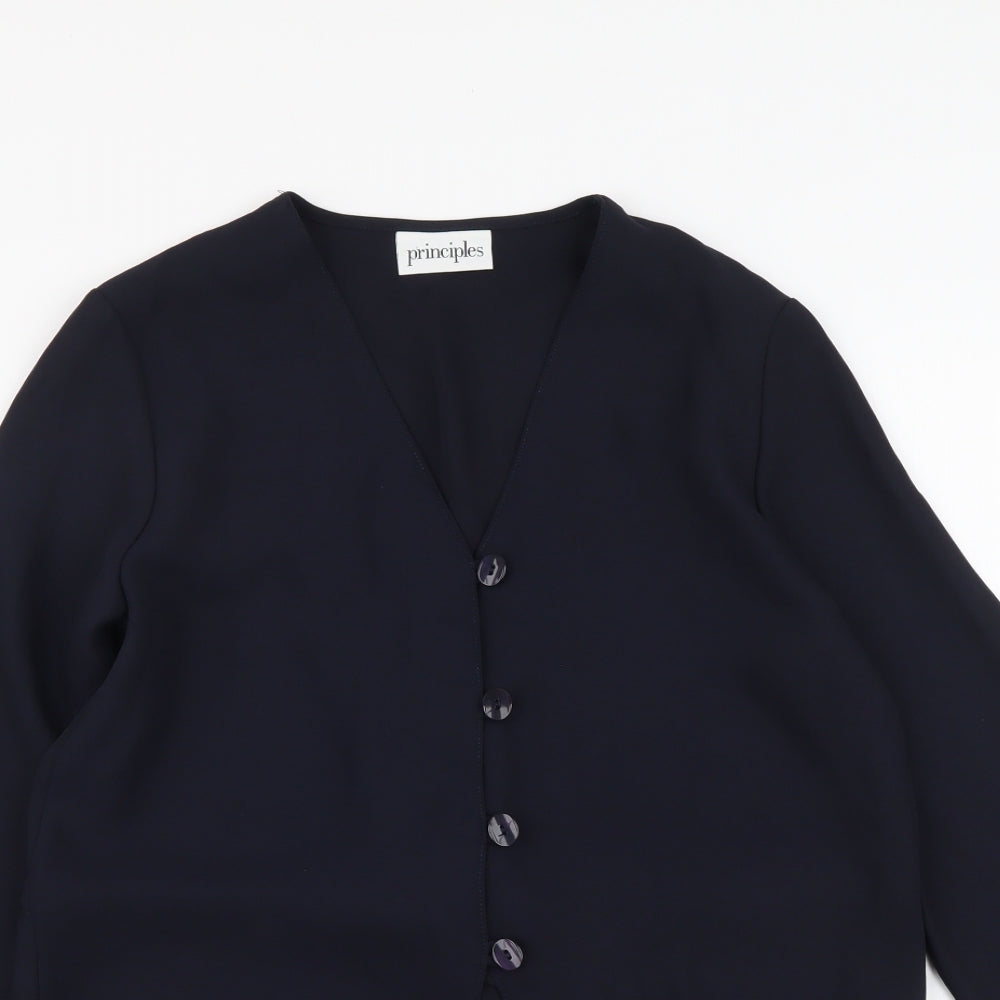Principles Womens Blue Polyester Basic Button-Up Size 10 V-Neck