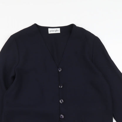 Principles Womens Blue Polyester Basic Button-Up Size 10 V-Neck