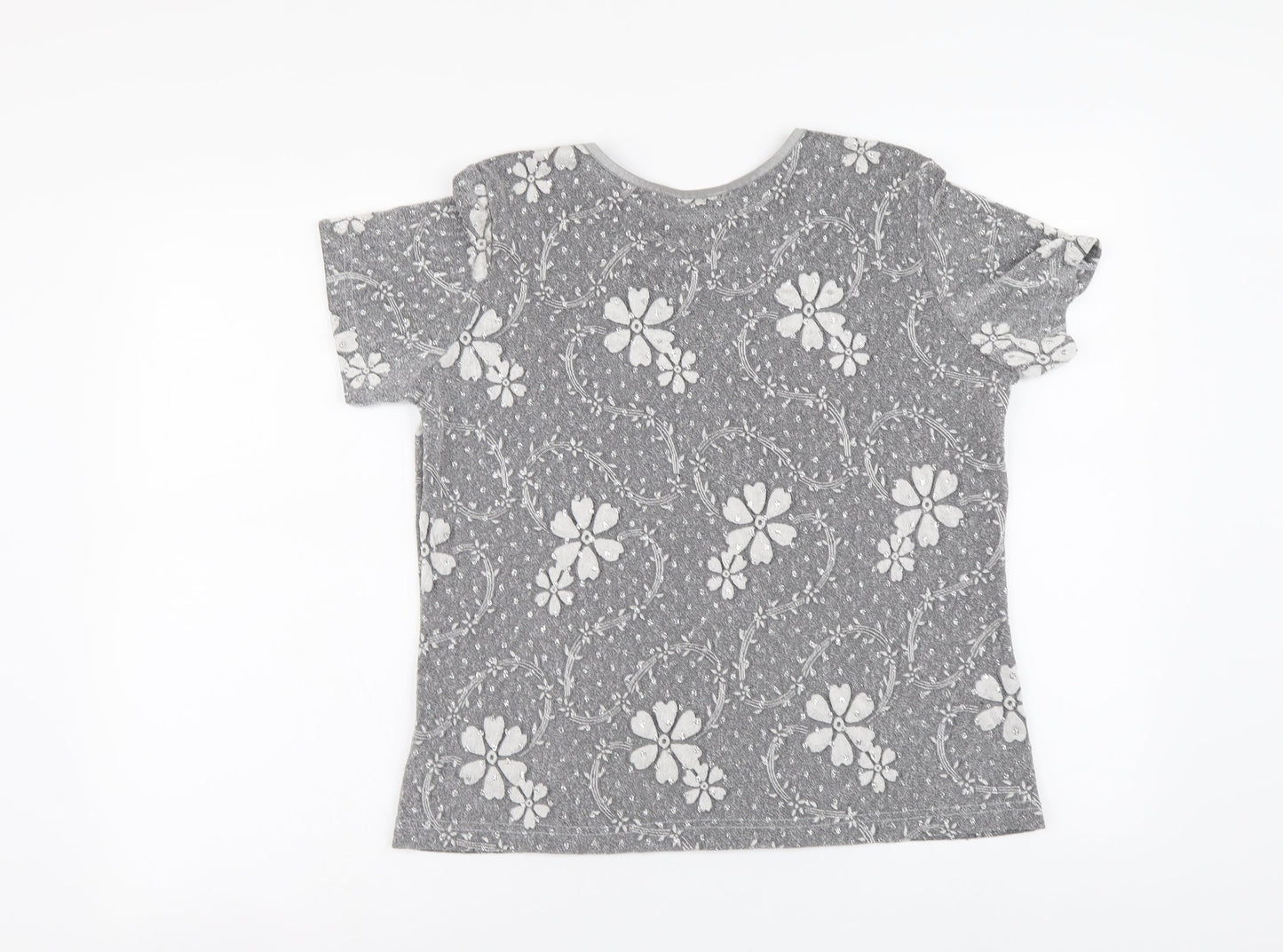 Berkertex Womens Silver Floral Polyester Basic T-Shirt Size 14 Round Neck