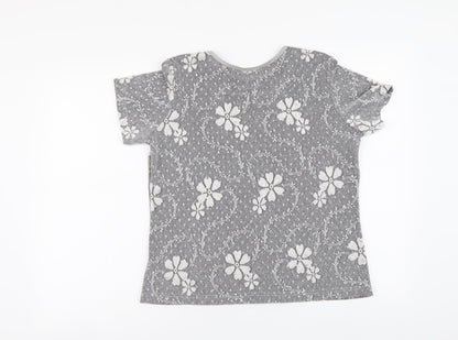 Berkertex Womens Silver Floral Polyester Basic T-Shirt Size 14 Round Neck