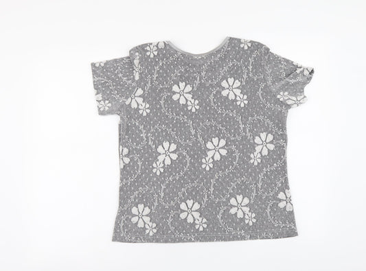 Berkertex Womens Silver Floral Polyester Basic T-Shirt Size 14 Round Neck