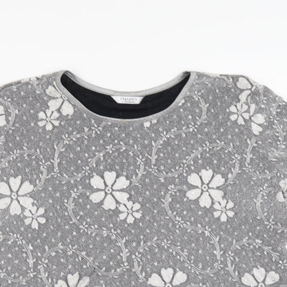 Berkertex Womens Silver Floral Polyester Basic T-Shirt Size 14 Round Neck