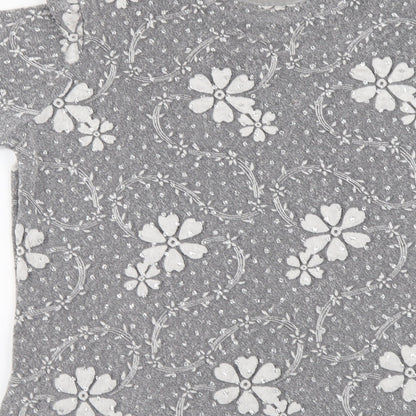 Berkertex Womens Silver Floral Polyester Basic T-Shirt Size 14 Round Neck