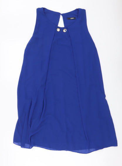 Quiz Womens Blue Polyester A-Line Size M Round Neck Button