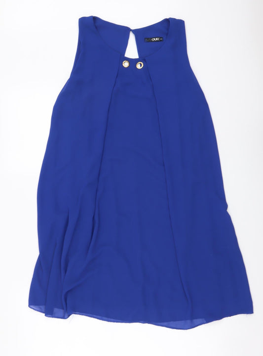 Quiz Womens Blue Polyester A-Line Size M Round Neck Button