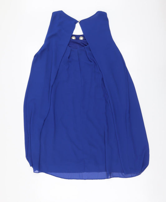 Quiz Womens Blue Polyester A-Line Size M Round Neck Button