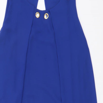 Quiz Womens Blue Polyester A-Line Size M Round Neck Button