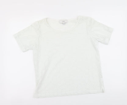 NEXT Womens White Floral Polyester Basic T-Shirt Size 10 Round Neck