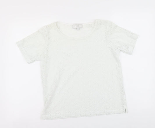 NEXT Womens White Floral Polyester Basic T-Shirt Size 10 Round Neck