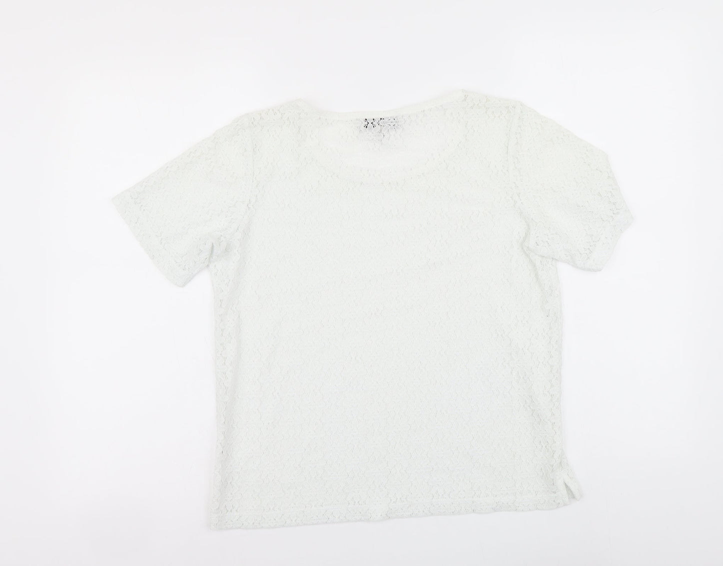 NEXT Womens White Floral Polyester Basic T-Shirt Size 10 Round Neck
