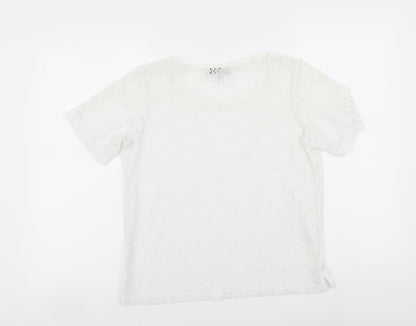 NEXT Womens White Floral Polyester Basic T-Shirt Size 10 Round Neck