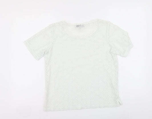 NEXT Womens White Floral Polyester Basic T-Shirt Size 10 Round Neck