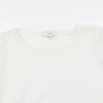 NEXT Womens White Floral Polyester Basic T-Shirt Size 10 Round Neck