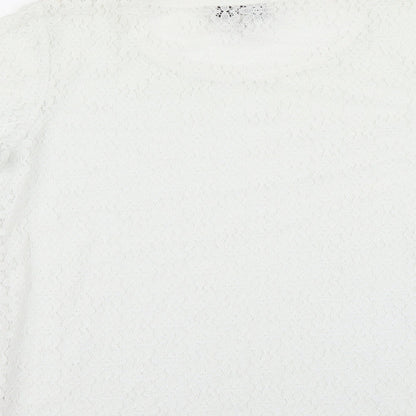 NEXT Womens White Floral Polyester Basic T-Shirt Size 10 Round Neck