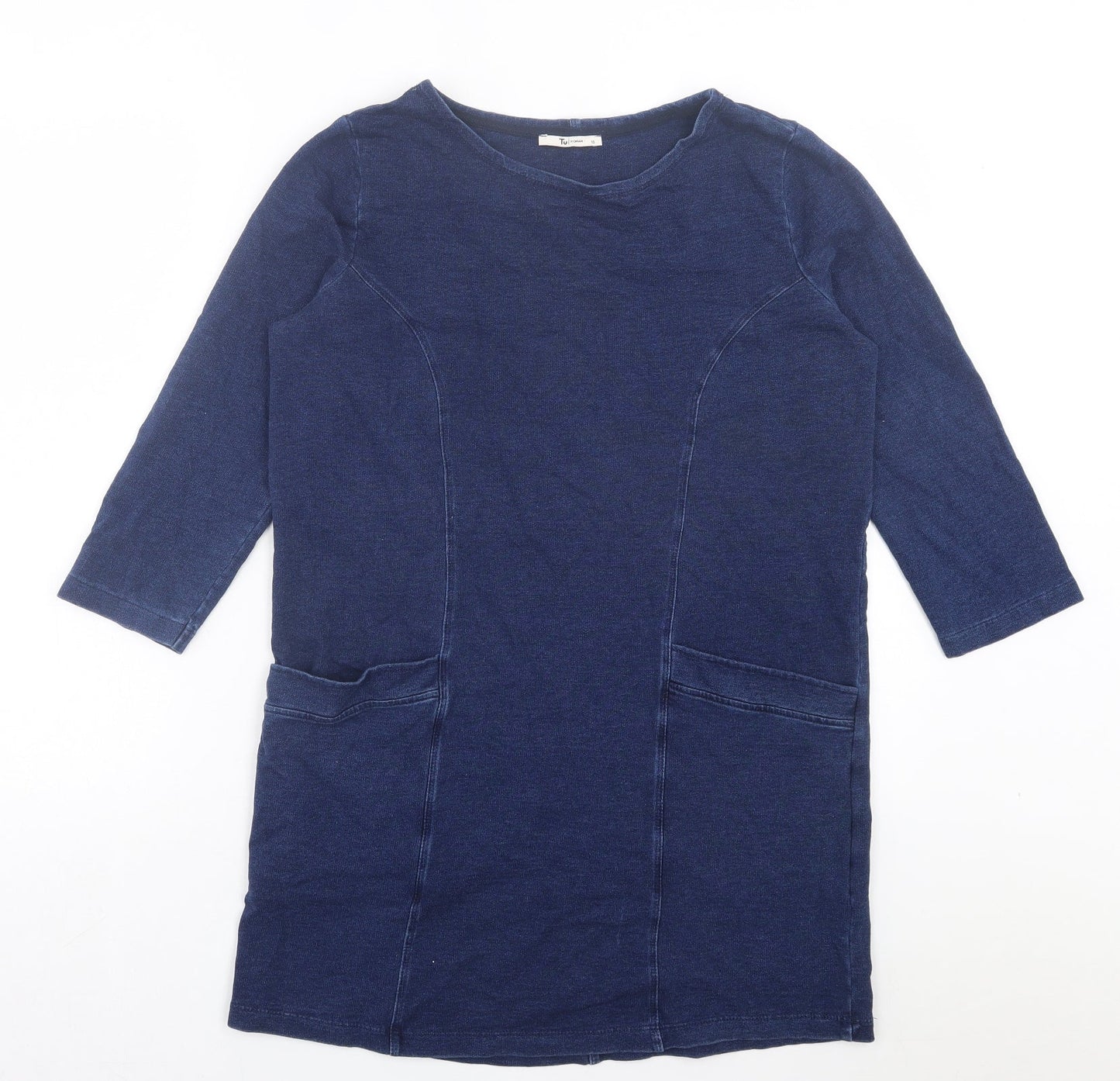 TU Womens Blue Cotton Jumper Dress Size 10 Crew Neck Pullover