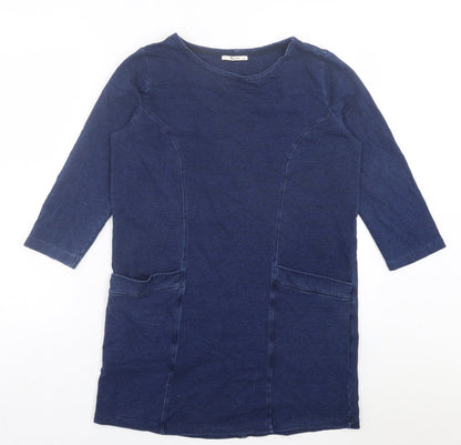 TU Womens Blue Cotton Jumper Dress Size 10 Crew Neck Pullover