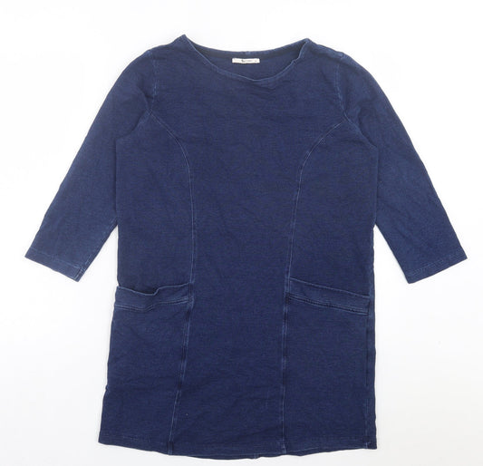 TU Womens Blue Cotton Jumper Dress Size 10 Crew Neck Pullover