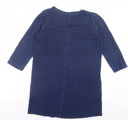 TU Womens Blue Cotton Jumper Dress Size 10 Crew Neck Pullover