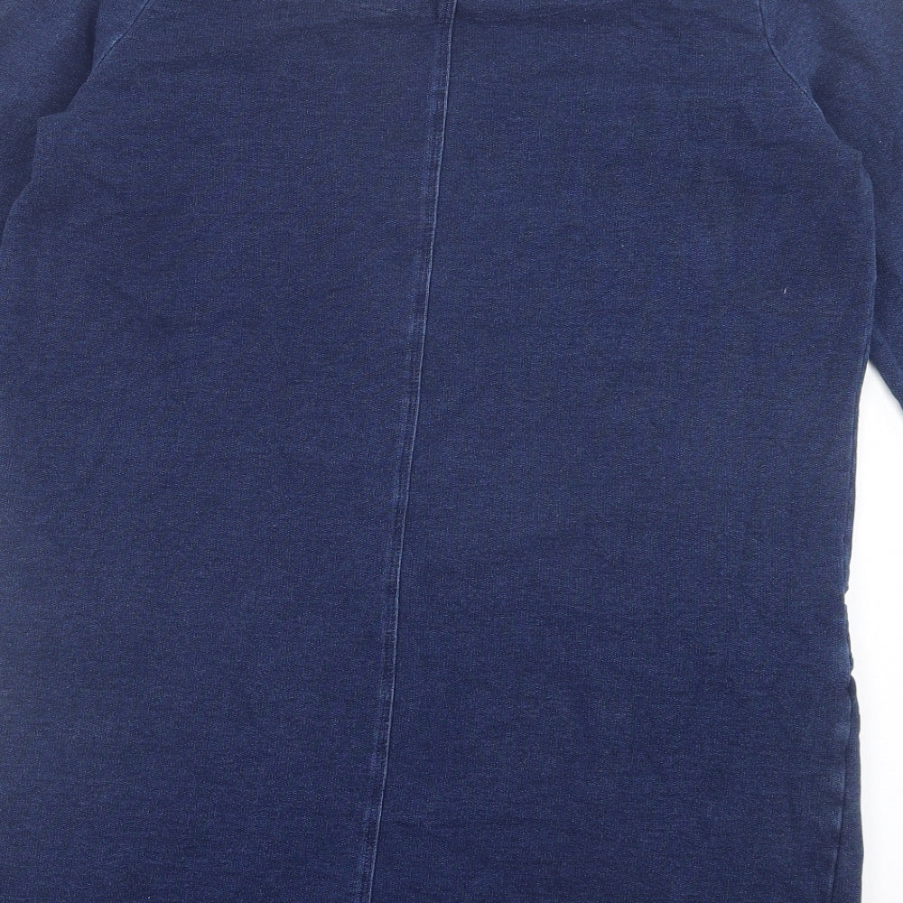 TU Womens Blue Cotton Jumper Dress Size 10 Crew Neck Pullover