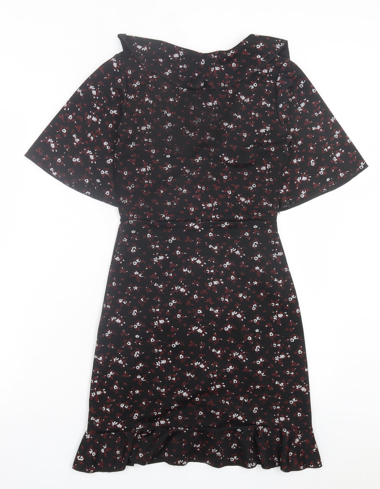 PRETTYLITTLETHING Womens Black Floral Polyester Shift Size 4 V-Neck Pullover