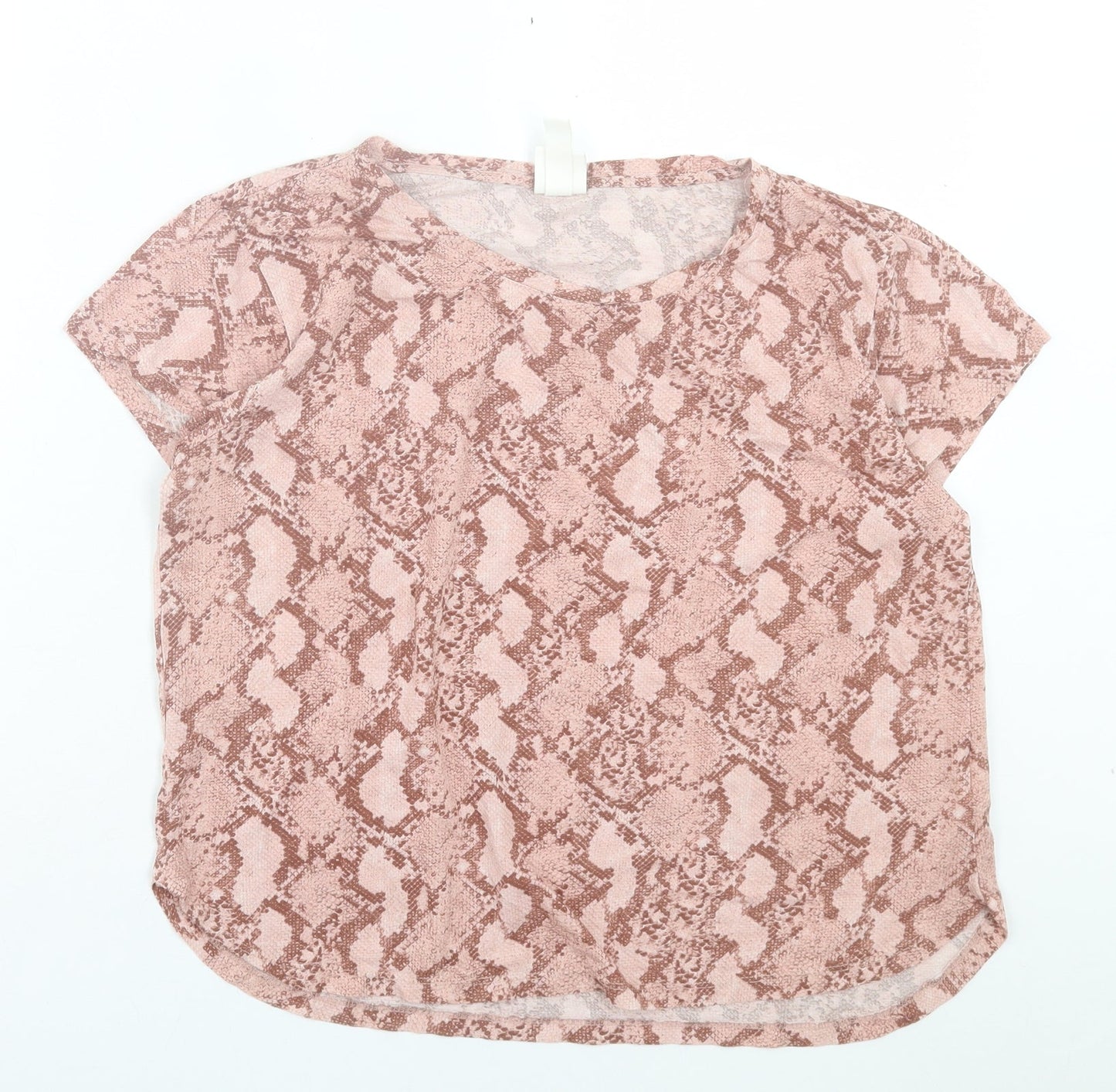 H&M Womens Pink Animal Print Cotton Basic T-Shirt Size S Crew Neck - Snake Print