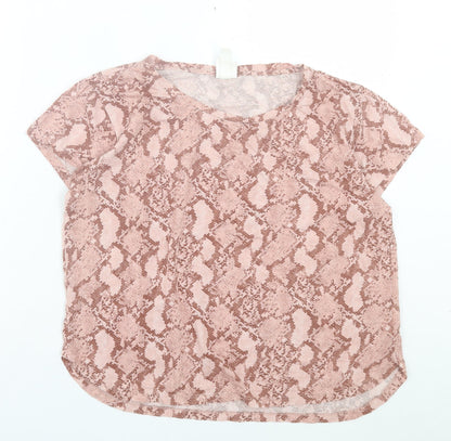 H&M Womens Pink Animal Print Cotton Basic T-Shirt Size S Crew Neck - Snake Print