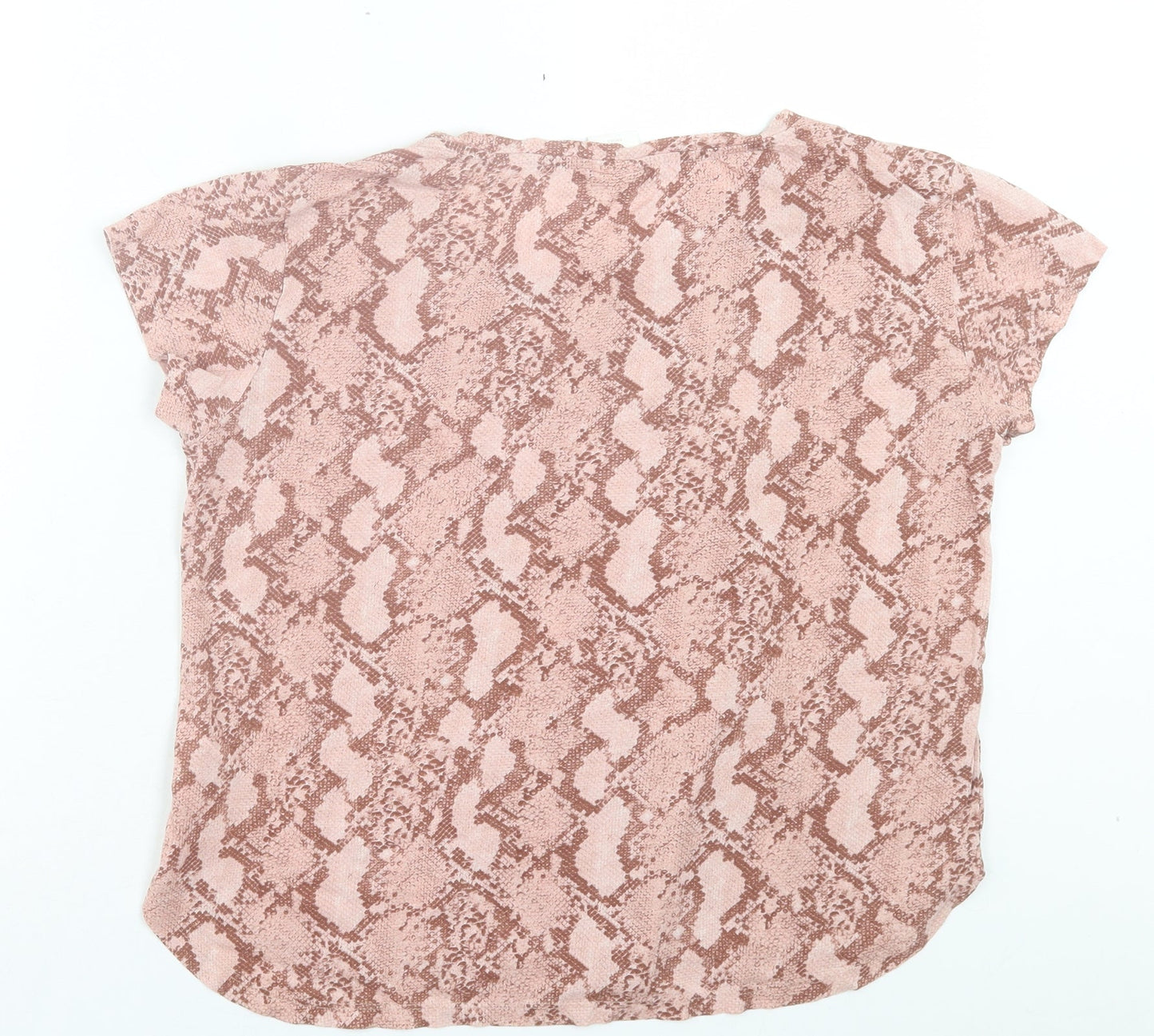H&M Womens Pink Animal Print Cotton Basic T-Shirt Size S Crew Neck - Snake Print