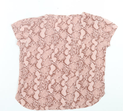 H&M Womens Pink Animal Print Cotton Basic T-Shirt Size S Crew Neck - Snake Print